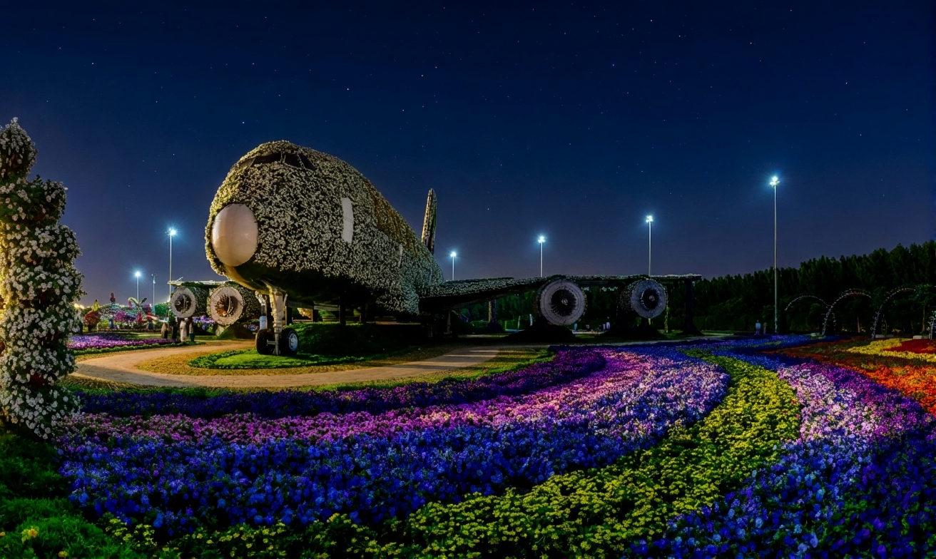 Emirates A380 plane night view