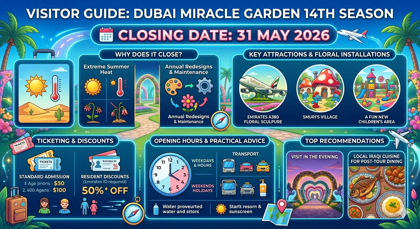 dubai miracle garden closing date 2026 infographic guide
