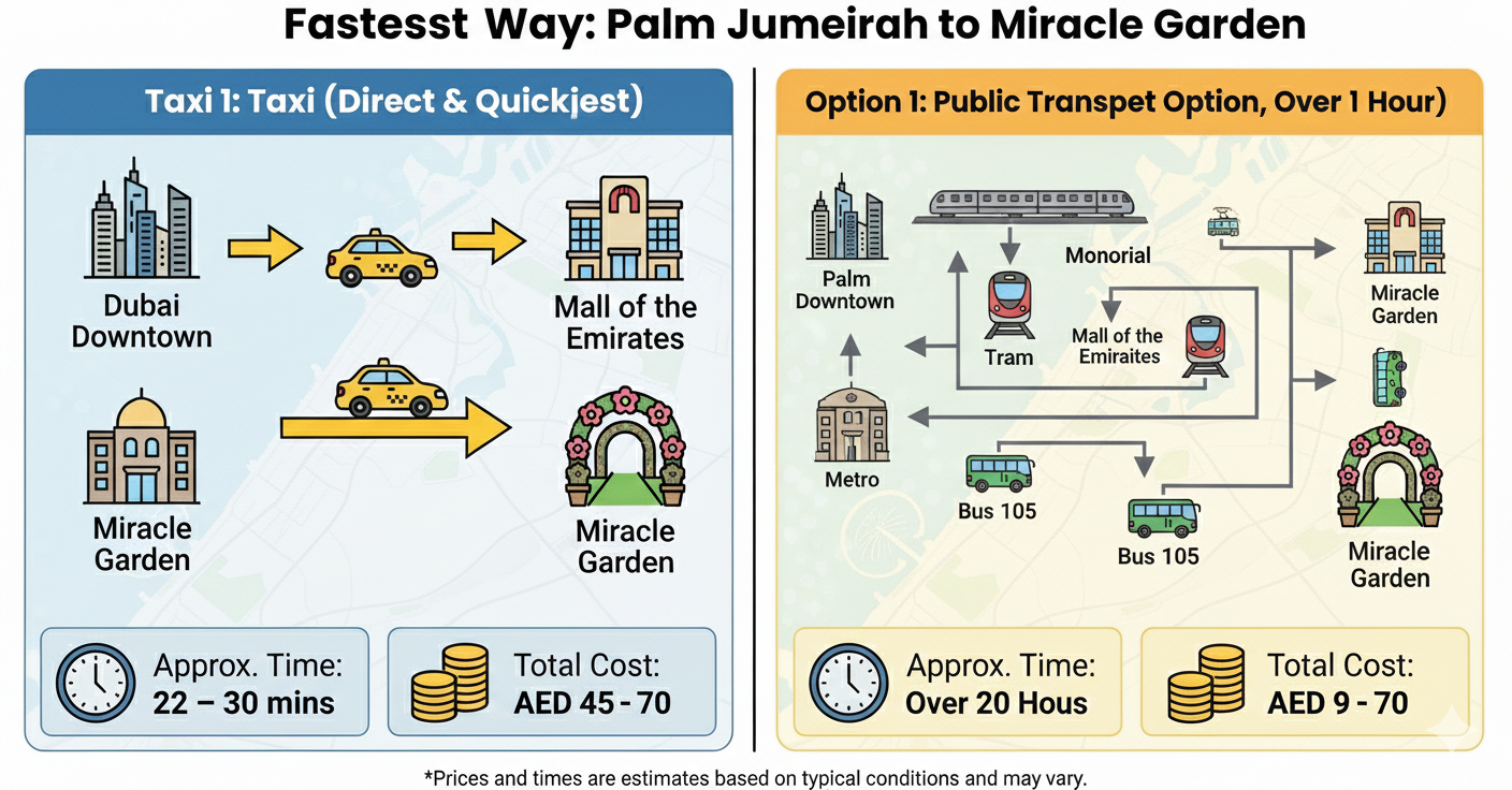 Palm Jumeirah to Miracle Garden