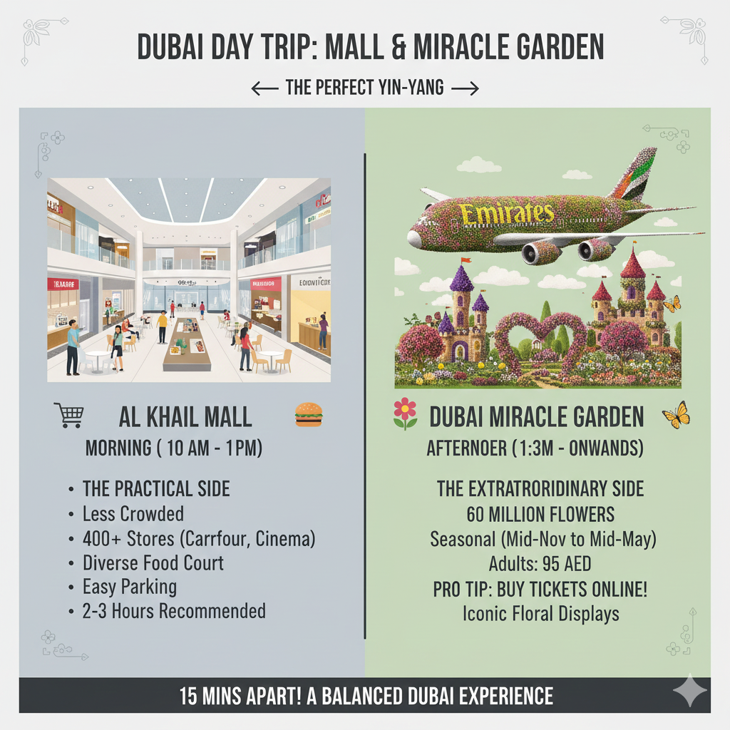 Al Khail Mall Dubai to miracle garden dubai infographic