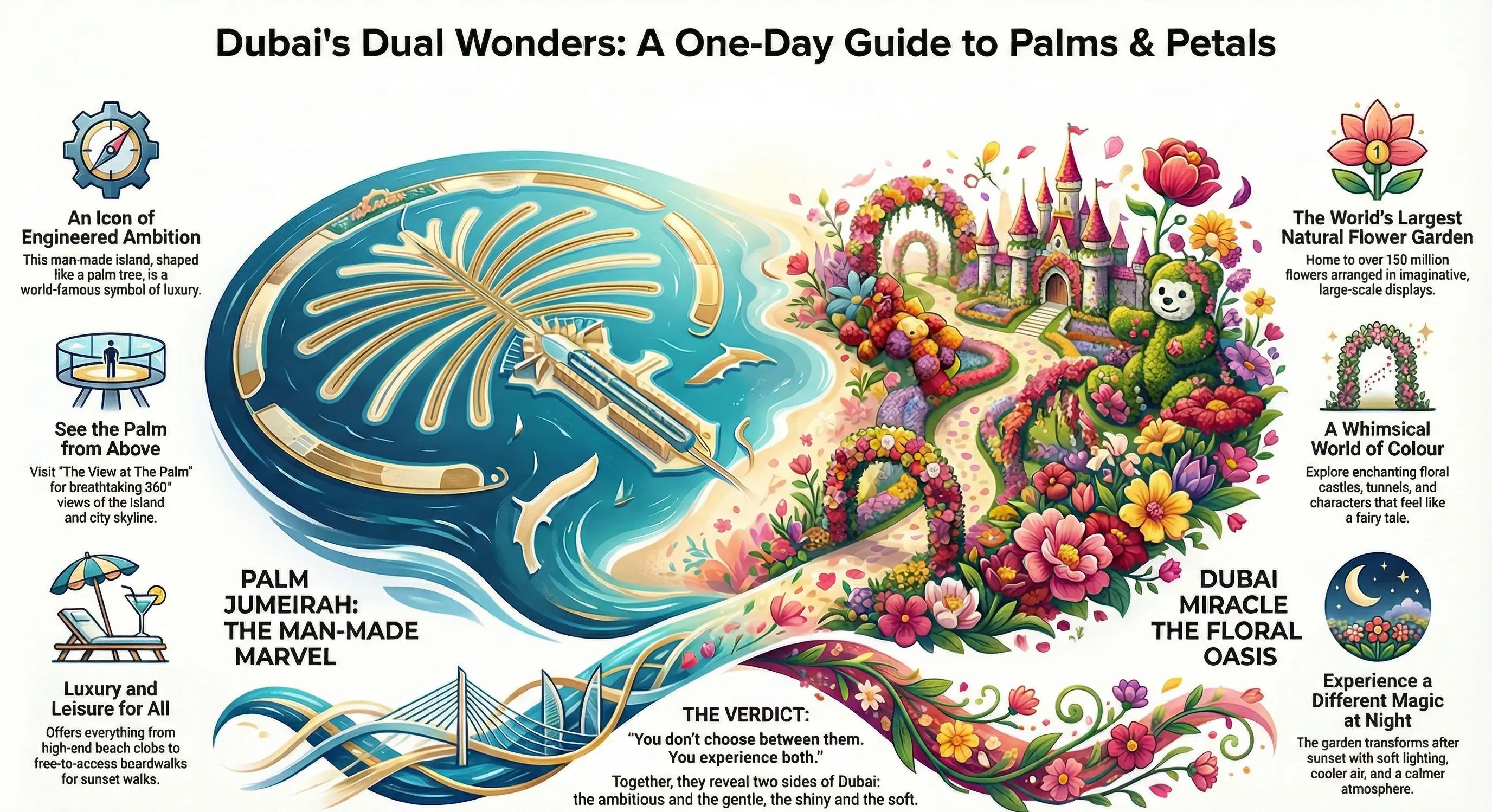 palm de jumeirah vs dubai miracle garden infographic