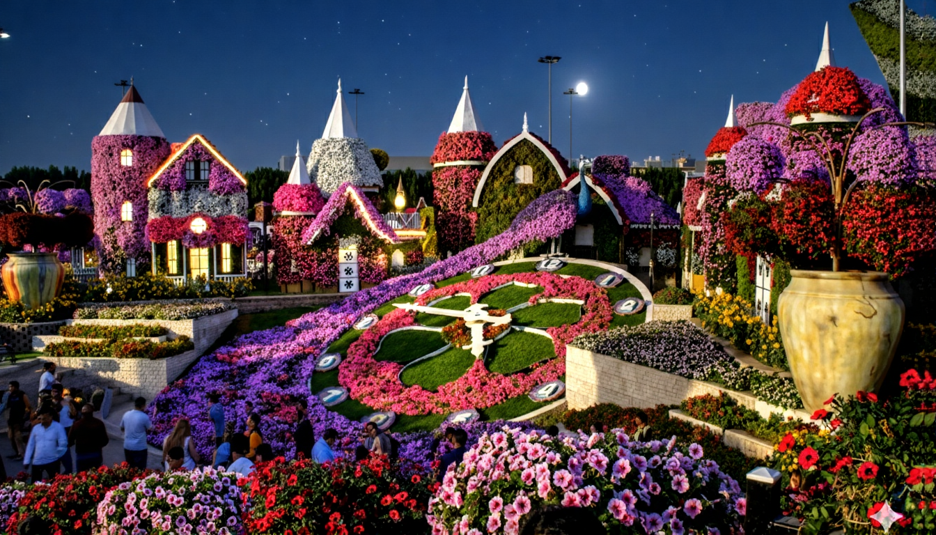 Floral Clock at miracle garden night view
