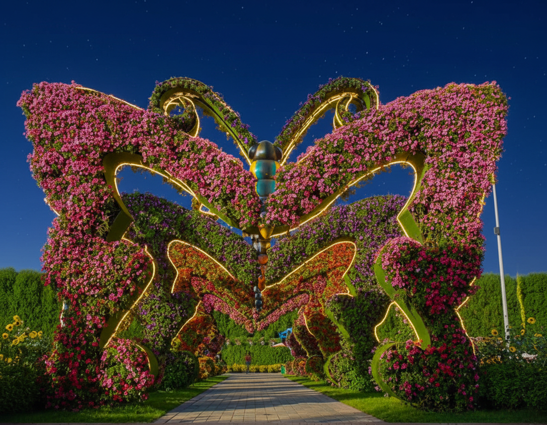 the butterfly garden night view